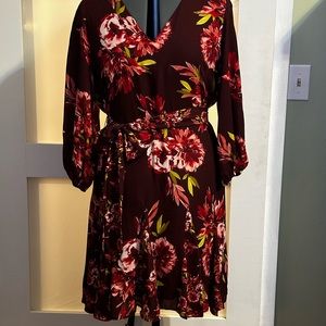 3/4 Sleeve V-neck Godet Dress